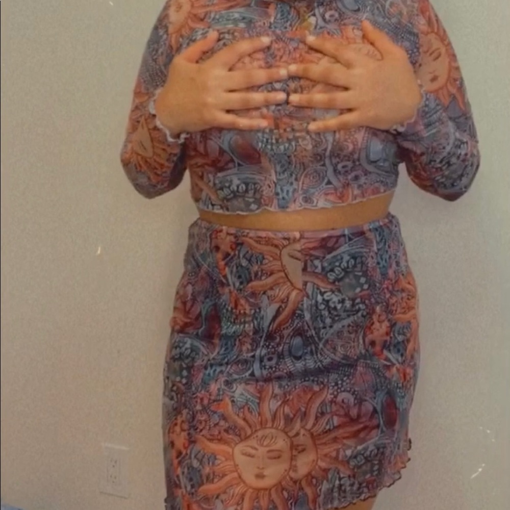 Sheer print Skirt/crop top set